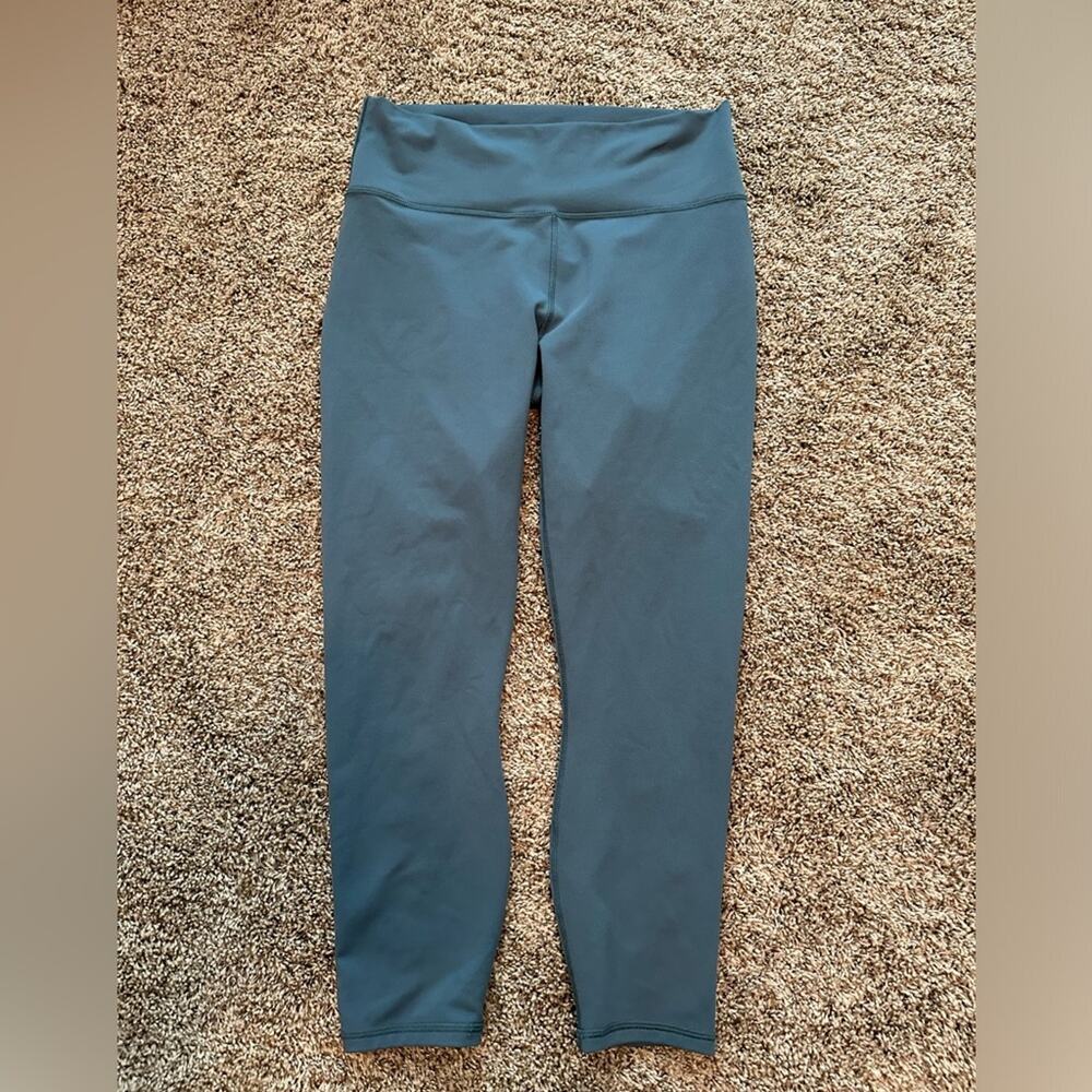 Fabletics PowerHold Leggings, grey/green, no size tags, measures M/L